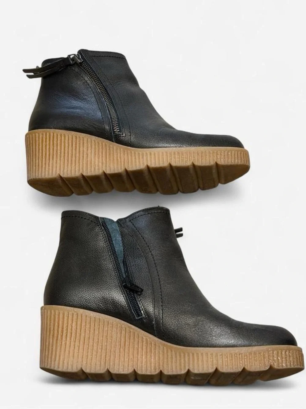 Yokono Spain | Dark Brown Leather |  Wedge Boots | Chunky Heel | Size 39